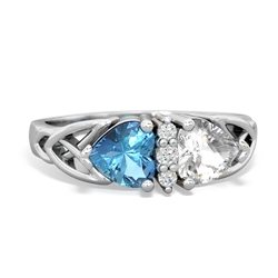 Blue Topaz Celtic Knot Double Heart 14K White Gold ring R5040