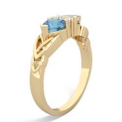 Blue Topaz Celtic Knot Double Heart 14K Yellow Gold ring R5040