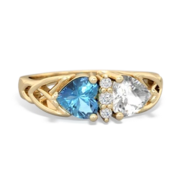 Blue Topaz Celtic Knot Double Heart 14K Yellow Gold ring R5040