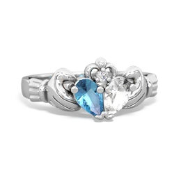 Blue Topaz 'Our Heart' Claddagh 14K White Gold ring R2388