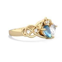 Blue Topaz 'One Heart' Celtic Knot Claddagh 14K Yellow Gold ring R5322