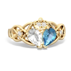 Blue Topaz 'One Heart' Celtic Knot Claddagh 14K Yellow Gold ring R5322