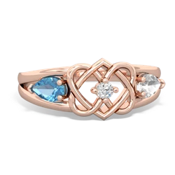 Blue Topaz Hearts Intertwined 14K Rose Gold ring R5880