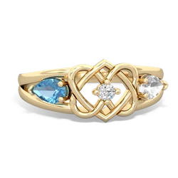 Blue Topaz Hearts Intertwined 14K Yellow Gold ring R5880