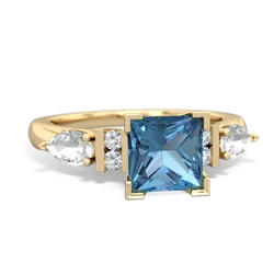 Blue Topaz 6Mm Princess Eternal Embrace Engagement 14K Yellow Gold ring C2002