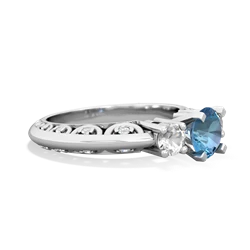 Blue Topaz Art Deco Eternal Embrace Engagement 14K White Gold ring C2003