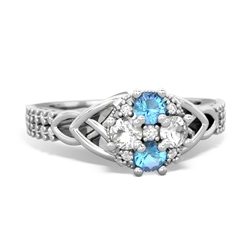 Blue Topaz Celtic Knot Cluster Engagement 14K White Gold ring R26443RD