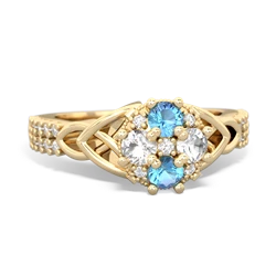 Blue Topaz Celtic Knot Cluster Engagement 14K Yellow Gold ring R26443RD