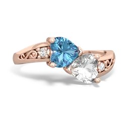 Blue Topaz Snuggling Hearts 14K Rose Gold ring R2178