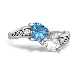 Blue Topaz Snuggling Hearts 14K White Gold ring R2178