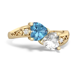 Blue Topaz Snuggling Hearts 14K Yellow Gold ring R2178