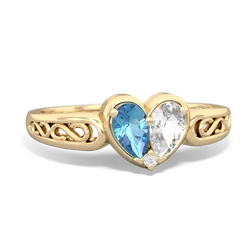 Blue Topaz Filligree 'One Heart' 14K Yellow Gold ring R5070