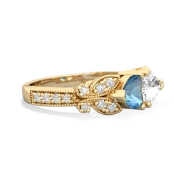 Blue Topaz Diamond Butterflies 14K Yellow Gold ring R5601