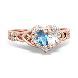 Blue Topaz Celtic Knot Two Hearts As One 14K Rose Gold ring R2644HRT