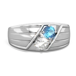 Blue Topaz Men's Streamline 14K White Gold ring R0460