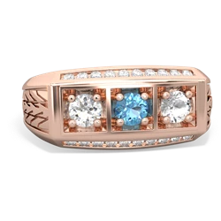 Blue Topaz Three Stone Tire Tread Men's 14K Rose Gold ring R0520