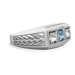 Blue Topaz Three Stone Tire Tread Men's 14K White Gold ring R0520