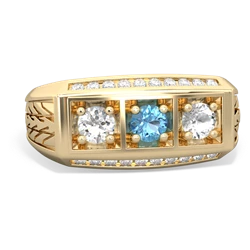 Blue Topaz Three Stone Tire Tread Men's 14K Yellow Gold ring R0520