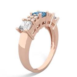 Blue Topaz Three Stone Diamond Cluster 14K Rose Gold ring R2592