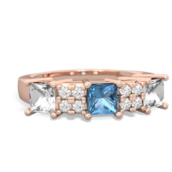 Blue Topaz Three Stone Diamond Cluster 14K Rose Gold ring R2592