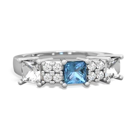 Blue Topaz Three Stone Diamond Cluster 14K White Gold ring R2592