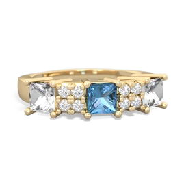 Blue Topaz Three Stone Diamond Cluster 14K Yellow Gold ring R2592