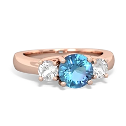 Blue Topaz Three Stone Round Trellis 14K Rose Gold ring R4018