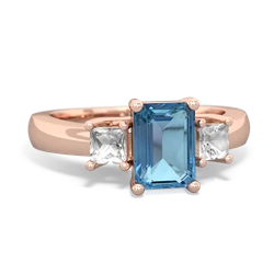 Blue Topaz Three Stone Emerald-Cut Trellis 14K Rose Gold ring R4021