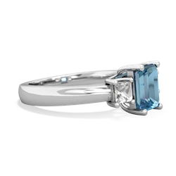 Blue Topaz Three Stone Emerald-Cut Trellis 14K White Gold ring R4021