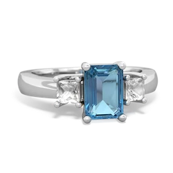 Blue Topaz Three Stone Emerald-Cut Trellis 14K White Gold ring R4021