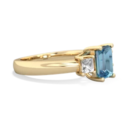 Blue Topaz Three Stone Emerald-Cut Trellis 14K Yellow Gold ring R4021