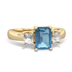 Blue Topaz Three Stone Emerald-Cut Trellis 14K Yellow Gold ring R4021