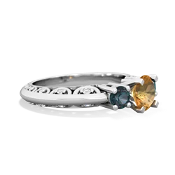 Citrine Art Deco Eternal Embrace Engagement 14K White Gold ring C2003