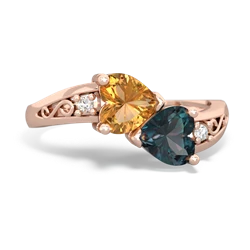 Citrine Snuggling Hearts 14K Rose Gold ring R2178