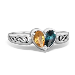 Citrine Filligree 'One Heart' 14K White Gold ring R5070