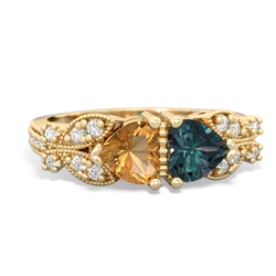 Citrine Diamond Butterflies 14K Yellow Gold ring R5601