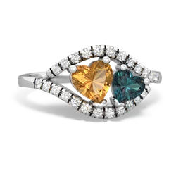 Citrine Mother And Child 14K White Gold ring R3010