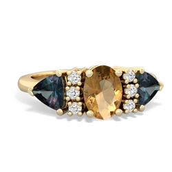 Citrine Antique Style Three Stone 14K Yellow Gold ring R2186