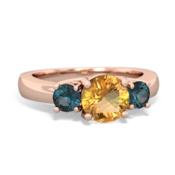 Citrine Three Stone Round Trellis 14K Rose Gold ring R4018