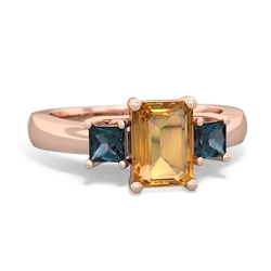 Citrine Three Stone Emerald-Cut Trellis 14K Rose Gold ring R4021