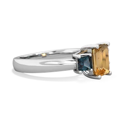 Citrine Three Stone Emerald-Cut Trellis 14K White Gold ring R4021