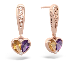 Citrine Filligree Heart 14K Rose Gold earrings E5070