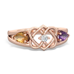 Citrine Hearts Intertwined 14K Rose Gold ring R5880