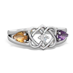 Citrine Hearts Intertwined 14K White Gold ring R5880