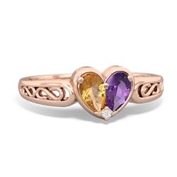 Citrine Filligree 'One Heart' 14K Rose Gold ring R5070