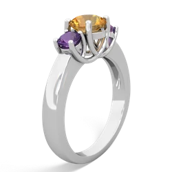 Citrine Three Stone Round Trellis 14K White Gold ring R4018