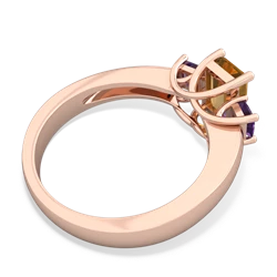 Citrine Three Stone Emerald-Cut Trellis 14K Rose Gold ring R4021