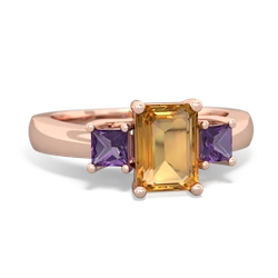 Citrine Three Stone Emerald-Cut Trellis 14K Rose Gold ring R4021