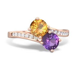 Citrine Channel Set Two Stone 14K Rose Gold ring R5303