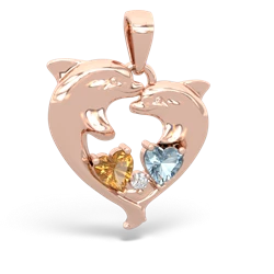 Citrine Dolphin Heart 14K Rose Gold pendant P5820